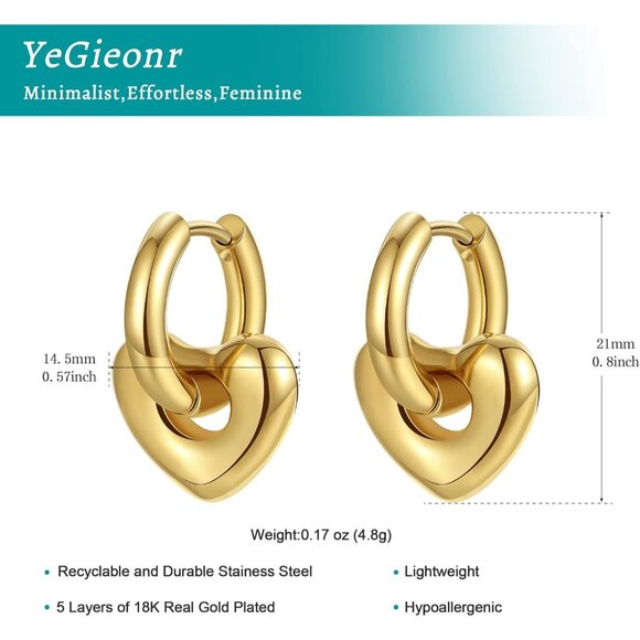 ⚡Gold Heart Hoop Earrings Stylish Dangle Jewelry for Women Romantic Gift Idea - Picture 5 of 6